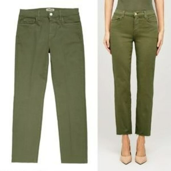 L'Agence Sada Cropped Ankle High Rise Jean Basil Raw Hem Comfort Stretch -NWOT - Picture 3 of 10